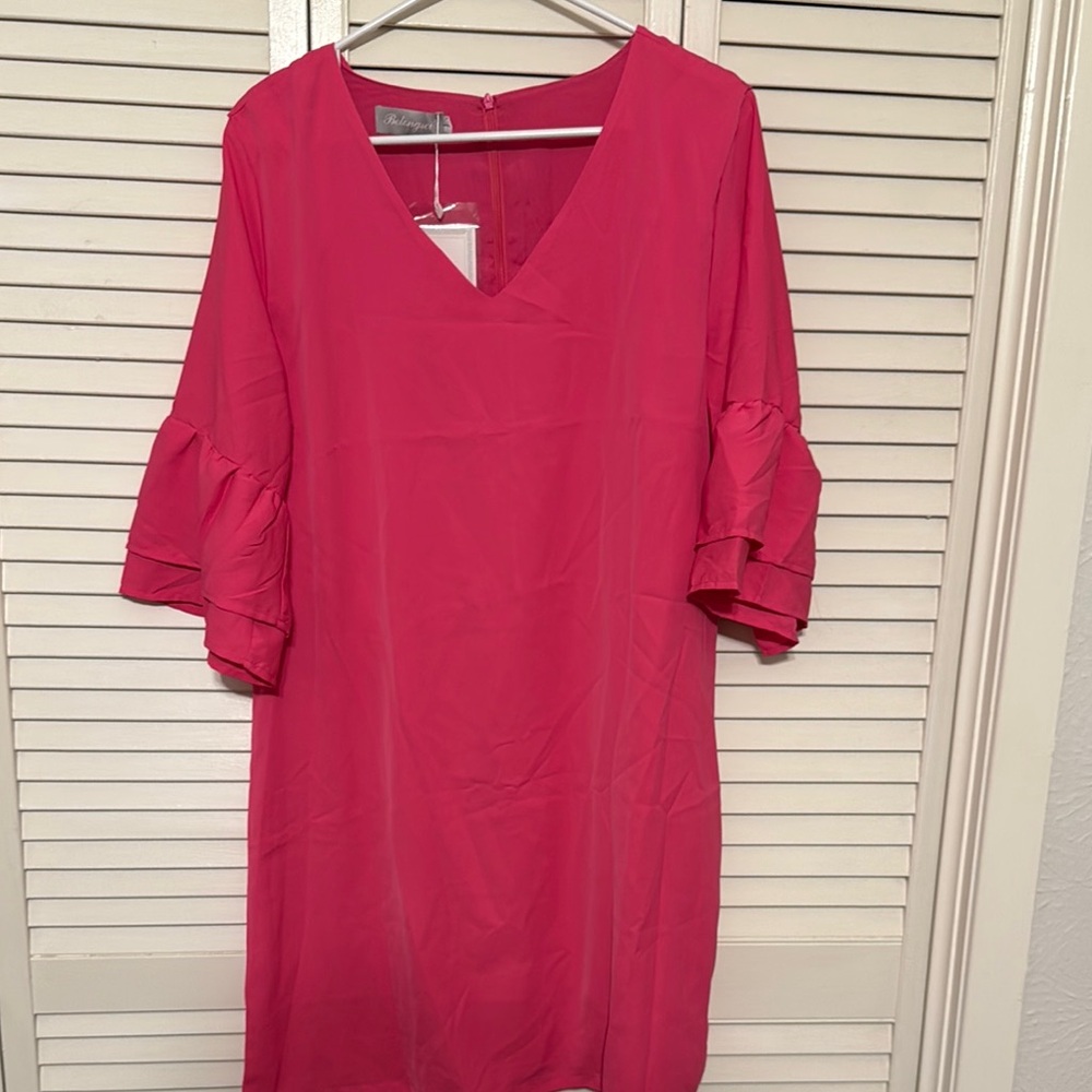 Vibrant Pink Ruffle Sleeve Dress
